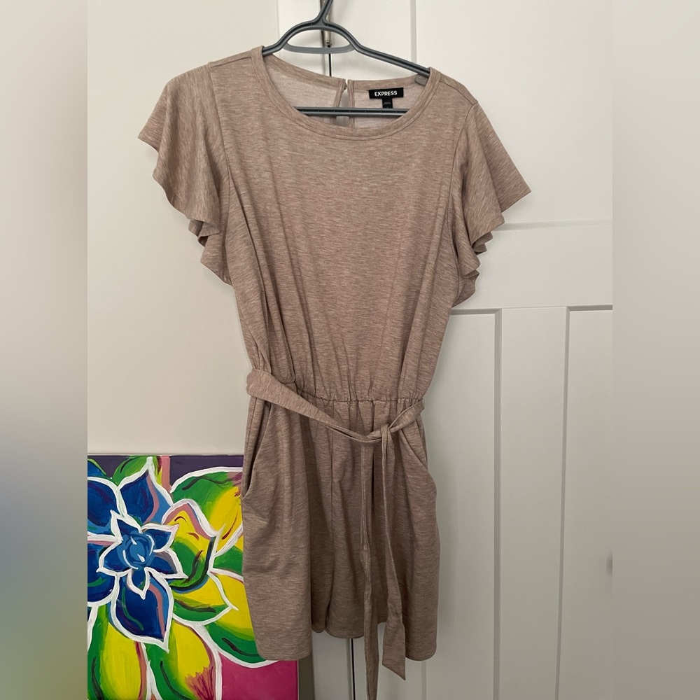 Express Taupe Short Sleeve Belted Romper